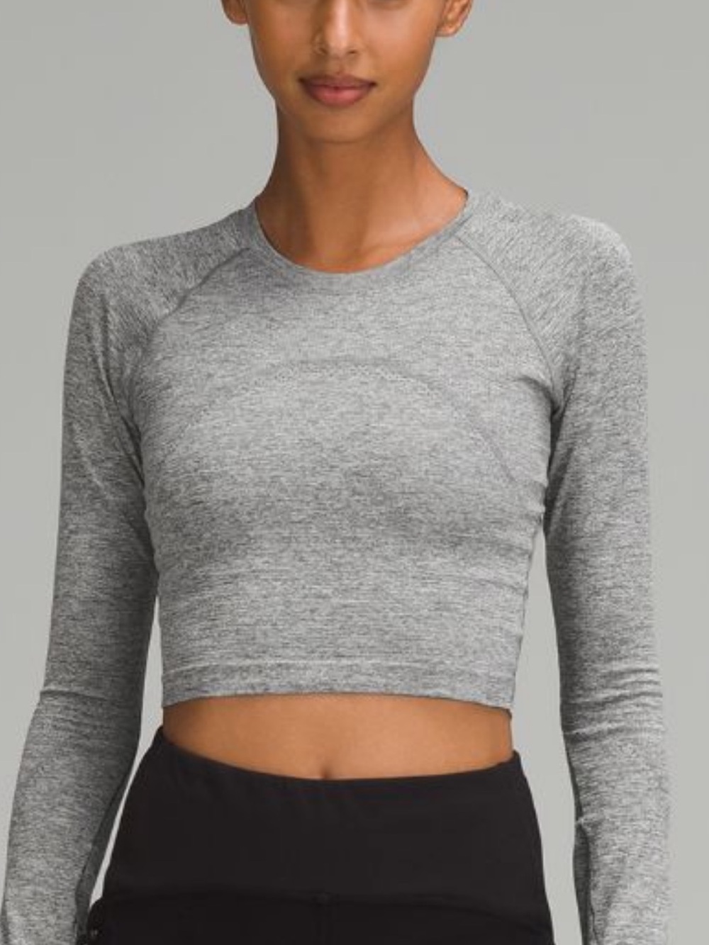 🍋 lululemon Swiftly Tech 2.0 Heathered Charcoal Long Sleeve Crop Top like new🍋